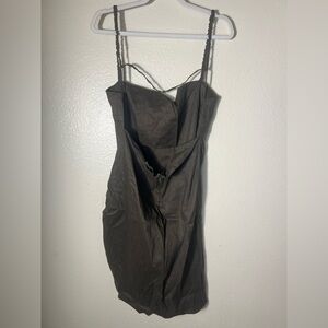 J. Crew Strapless chocolate Brown side ruched mini linen blend Dress size 14